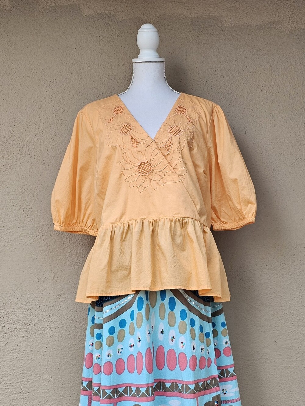 St. Johns Bay 100% Cotton Orange Surplice Peplum Embroidered Blouse SZ XXL